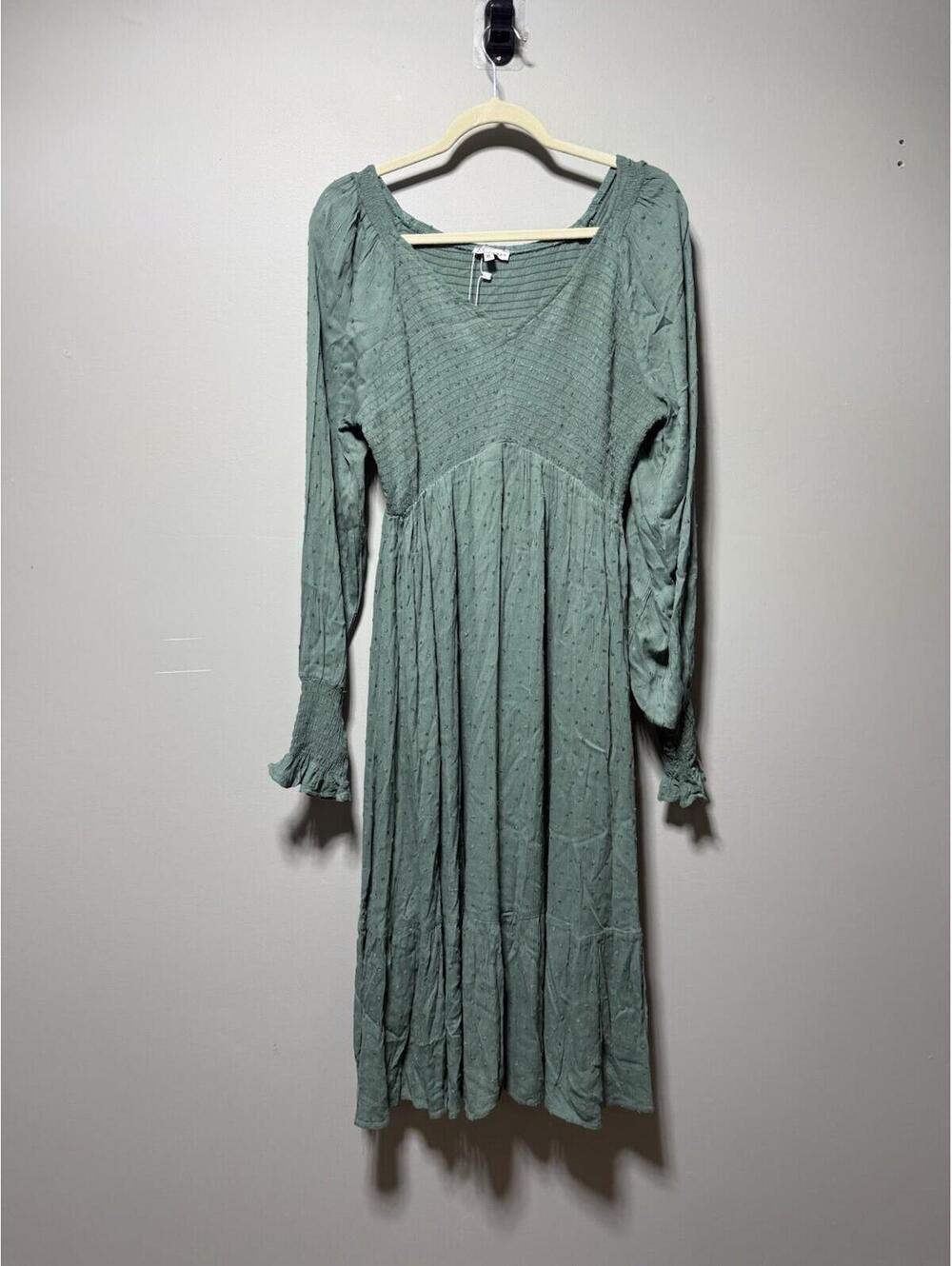 Baltic Born Lainey Smocked Dotted Midi Dress Dark Sage Green XL wedding guest
